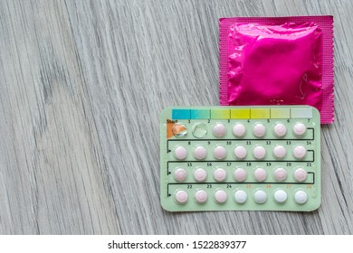 Contraceptive Pills Condoms On Wooden Floor Stock Photo 1522839377 ...