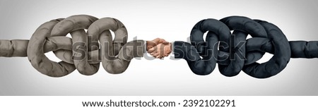 Contract Agreement Challenges as business people shaking hands as a corporate handshake for a partnership as two businesspeople difficulty and flexibility in joint ventures as twisted arms.