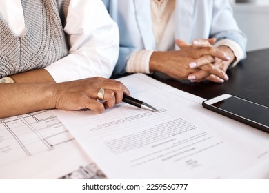 Contract, documents and architect people hands for legal advice, law firm strategy or negotiation deal. Policy, paperwork and business woman, lawyer or clients b2b planning, collaboration or helping