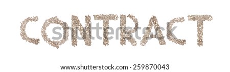 Contract written in letters formed with wooden cubes with letters isolated on white background