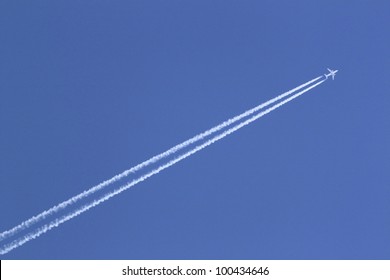 contrail  and  blue  sky in Japanese winter   (iwate  touhoku)