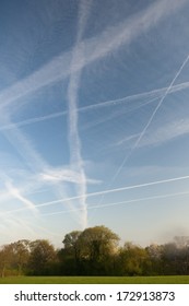 Contrails over English countryside