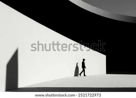 contrast between light and dark, featuring a silhouette of a person standing against a backdrop of evenly spaced horizontal lines