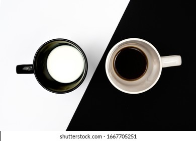 The Contrast Of A Cup Of Coffee And A Cup Of Milk