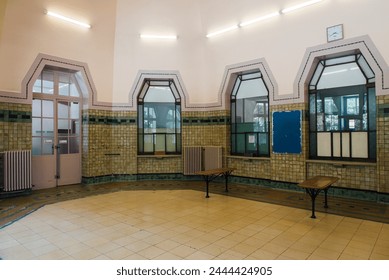 Contrexeville station. Old French train station. Ancient architecture. Interior of a train station in France. Retro station. Max Sainsaulieu. Art Deco architecture. Monument - Powered by Shutterstock