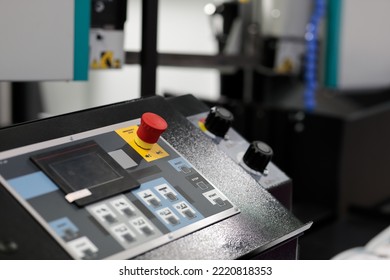 Control Console Of Horizontal Band Saw Machine. Selective Focus.