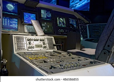 Control Mechanism In The Cabin Space Shuttle. Interior Spacecraft. Control Room Space Rockets. 