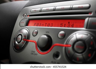 Control Panel Of Car Audio Player Closeup