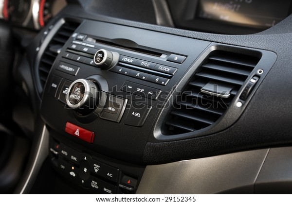 control panel and cd in a\
modern car