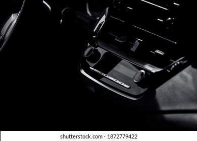 control panel and cd in a new modern car interior