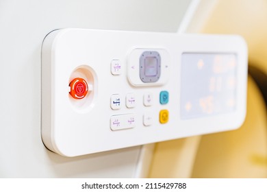 Control Panel Of Computer Tomograph. Medical Equipment For Medical Diagnostics And Research. Professional Repair And Installation Of Equipment In Hospitals.