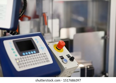 Control panel of a computerized production line. Selective focus.