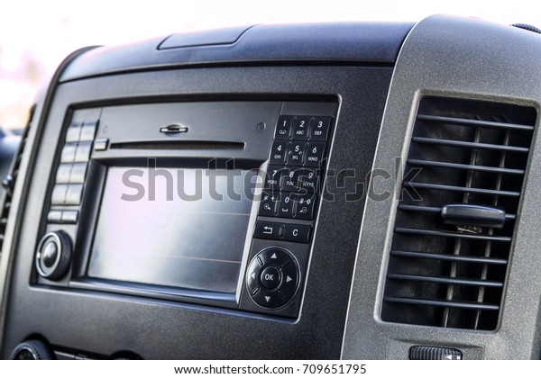 Control panel in\
interiour of modern cargo\
car