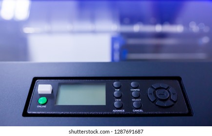 control panel of line printer or large dot printer for job of back office report or many information printing