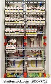 Control Panel With Many Circuit Breakers In Fusebox