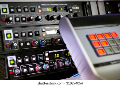 The control panel on the TV studio