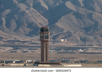 Control Tower With Mountains In The Background Of Nellis Air Force Base In Nevada