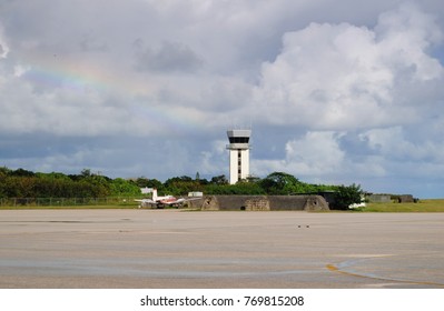 Control Tower At The Saipan International Airport With Old Japanese Bunkers Used During The World War 11 