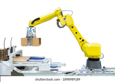 Controller Of Industrial Robotic Arm For Performing, Dispensing, Material-handling And Packaging Applications In Production Line Manufacturer Factory. ( With Clipping Path)