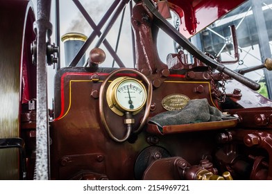 Controls of a steam powered traction engine.