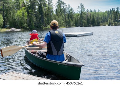 Contryside Ontario Canada Nature Father And Son Canoe Fishing