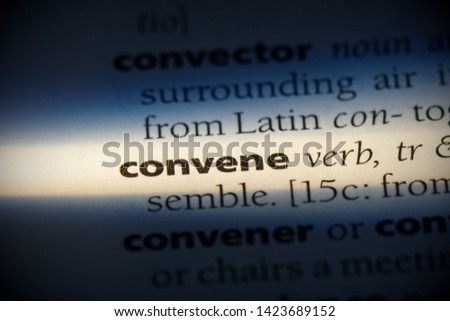 convene word in a dictionary. convene concept.