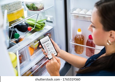 Convenient Grocery Shopping List Phone App Near Fridge