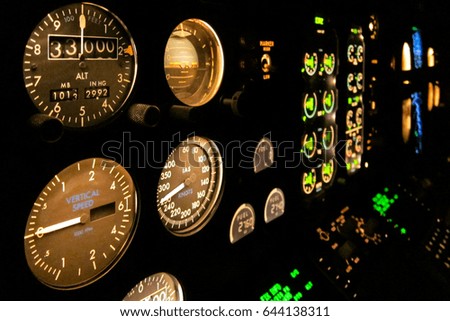 conventional engine instrument panel of airline's jet airplane