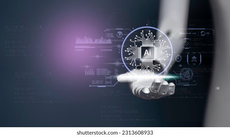 conversation command about robot artificial intelligence (ai). smart technology business, development information assistant software, learning generate online service communication futuristic.
