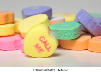 Conversation hearts Valentines day candy. Concept of love.