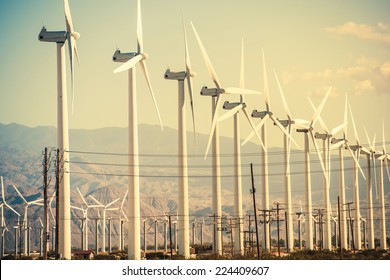 Conversion Of Wind Energy. Wind Turbines At Coachella Valley Wind Farm.