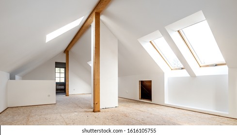 Converting an old attic into a light spacious living room - Shutterstock ID 1616105755