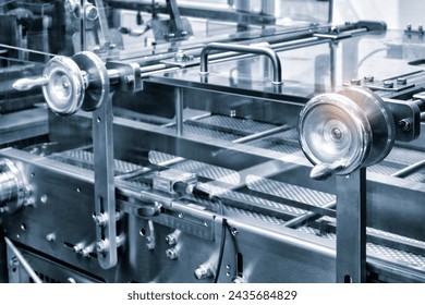 Conveyor Belt Food.Factory for the production of food. Production line with packaging. Food products  in plastic packaging on the conveyor. food production concept - Powered by Shutterstock