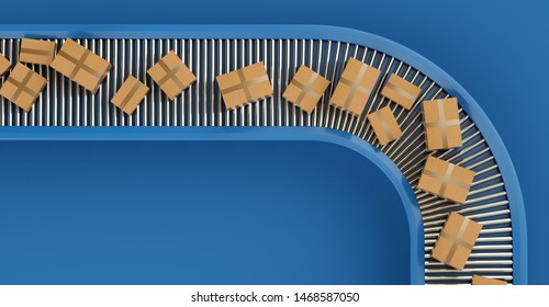 Conveyor belt with orders. Automatic mechanized logistics. 3D Illustration. - Powered by Shutterstock