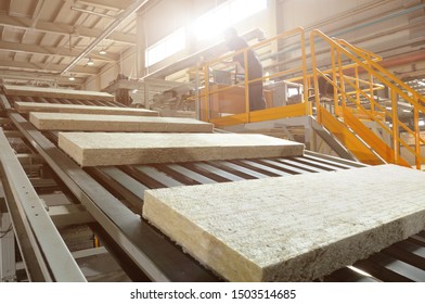 A Conveyor Belt Transports Cuted Mineral Wool For Further Packaging