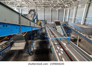 Conveyor Belt Transports Sorted Litter At Recycling Plant