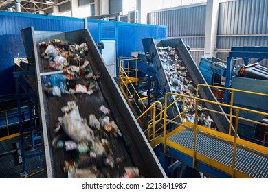 Conveyor Belt Transports Sorted Litter At Recycling Plant