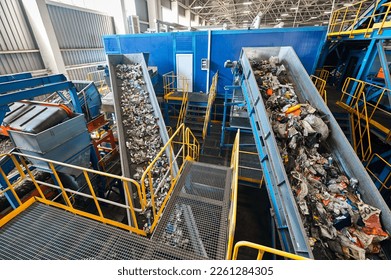 Conveyor belt transports sorted litter at recycling plant
