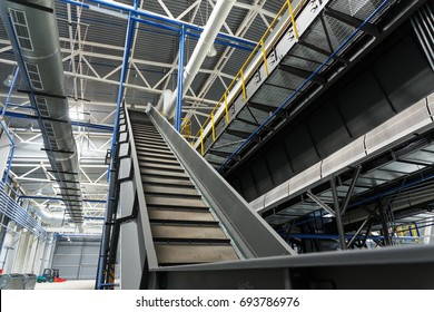 Conveyor Of The Waste Sorting Plant. Recycling And Storage Of Waste For Further Disposal.