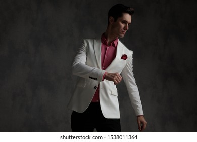 white tux pink shirt