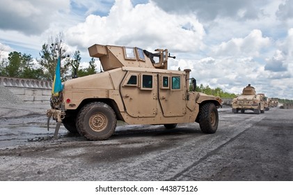 Convoy Of Armored Vehicle Ukrainian Airmobile Brigade In The Donbas