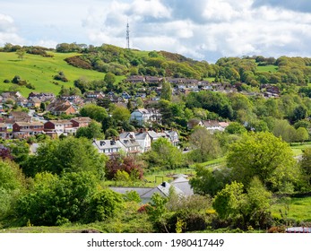 Conway Wales May 2021over View Of Village Homes In The Country Side UK On A Sunny Summers Day