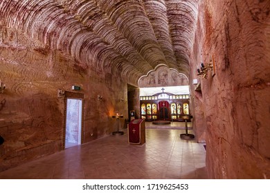 Coober Pedy, Australia - July 9, 2011: The interior of the underground Serbian Orthodox church