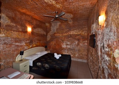 COOBER PEDY, AUSTRALIA - NOVEMBER 12: Inside underground hotel built into rocks - traditional kind of living in the village in outback of South Australia, November 12, 2017 in Coober Pedy, Australia