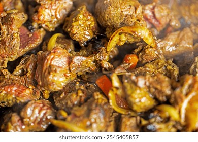 cook beef and veal slices with onions and carrots. Festive dinner - Powered by Shutterstock