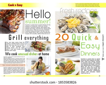 Cook It Easy Magazine Page Spread Design. Articles And Different Images