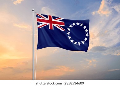 Cook Islands flag waving on sundown sky - Powered by Shutterstock