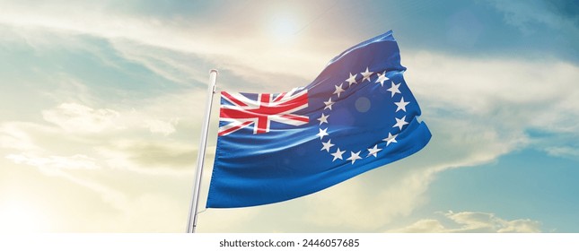 Cook Islands national flag waving in the sky. - Powered by Shutterstock