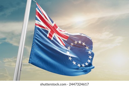 Cook Islands national flag waving in the sky. - Powered by Shutterstock