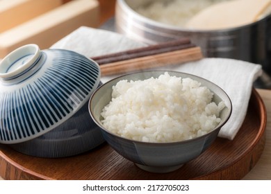 Cook rice in a traditional Japanese rice cooker, Hagama. - Shutterstock ID 2172705023